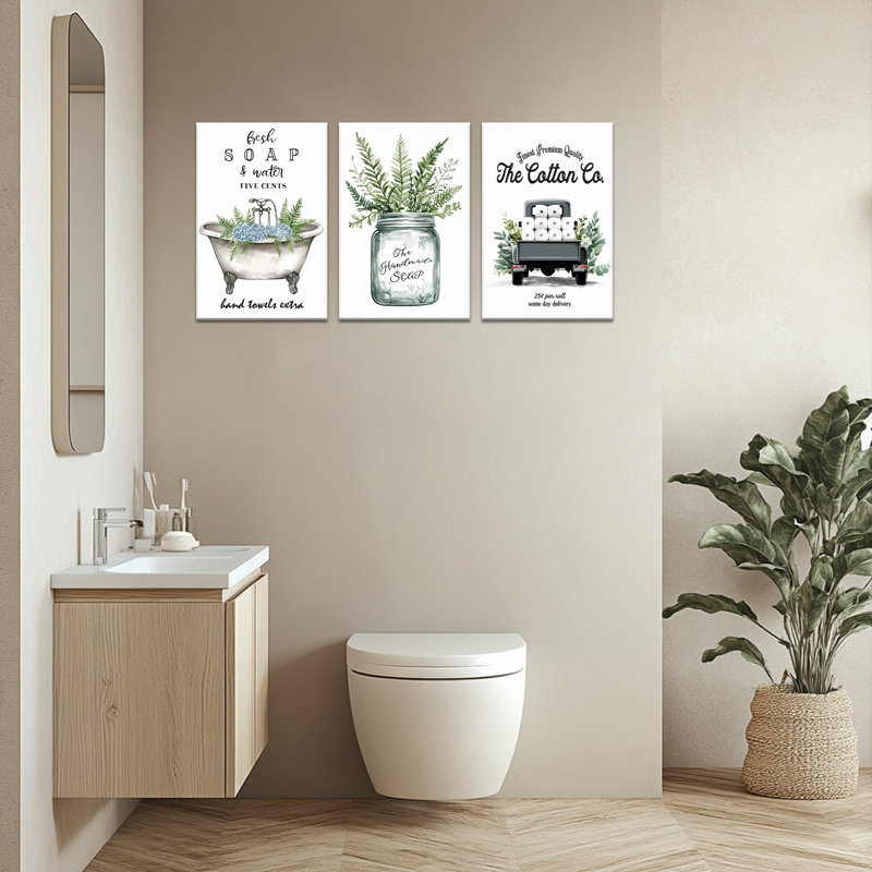  3 Piece Farmhouse Bathroom Decor Wall Art - Rustic Bathtub Canvas Prints for Country Room Wall Art, Rustic Botanical Bathroom Prints Decor, Vintage Bathtub Poster Artwork for Bathroom 24"x 36"x 3Pcs