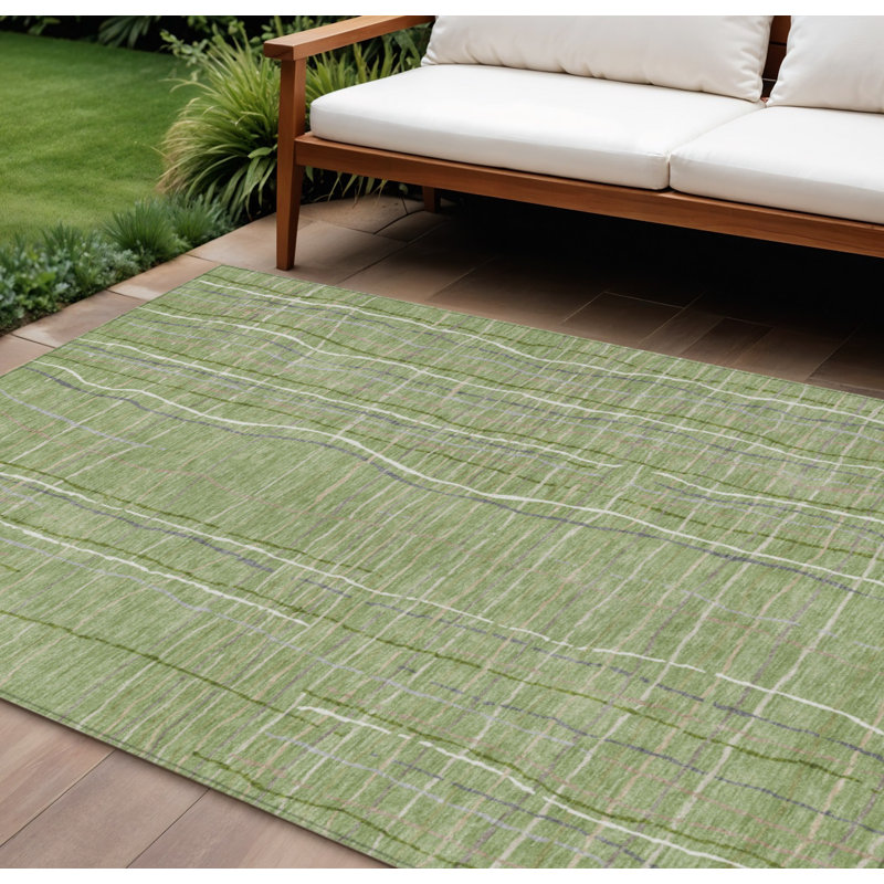 Tapis intérieur lavable rayé vert ivoire et gris 10 pi x 14 pi