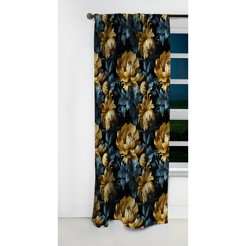 Glamour damassé bleu foncé et doré doré - rideau damassé - rideau occultant en velours - 1 panneaux, L 52 po x L 120 po