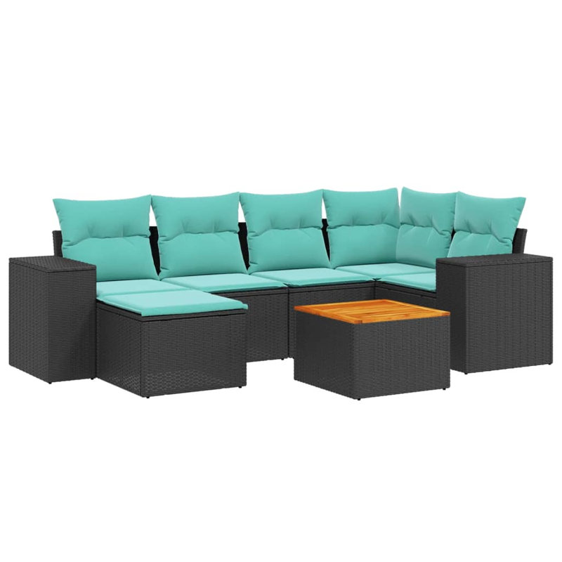  Ensemble de canapé de patio 7 pièces avec coussins en rotin de polyester noir