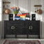 Buffet de rangement cannelé 60 "avec portes à motif de losanges, tablettes réglables et trous pour câbles-1219839048