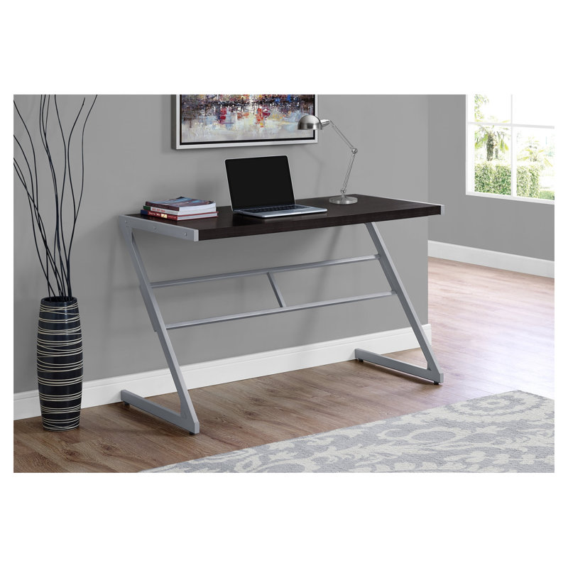 Bureau d'ordinateur 48 "Z-Base avec plateau en stratifié espresso et structure en métal argenté