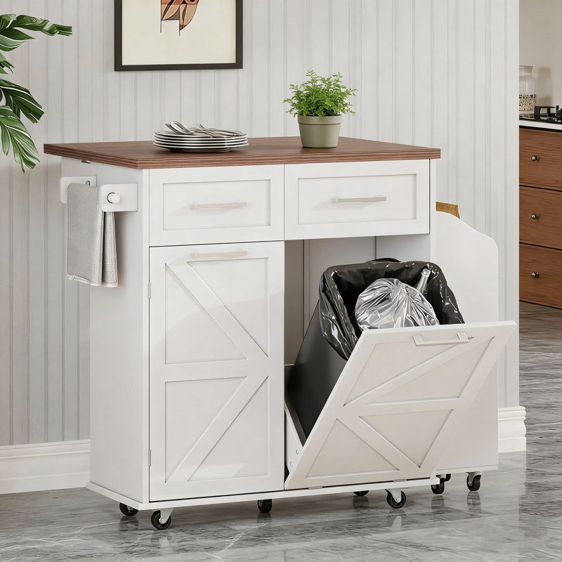 47.2" Farmhouse Kitchen Island with Drop Leaf, White