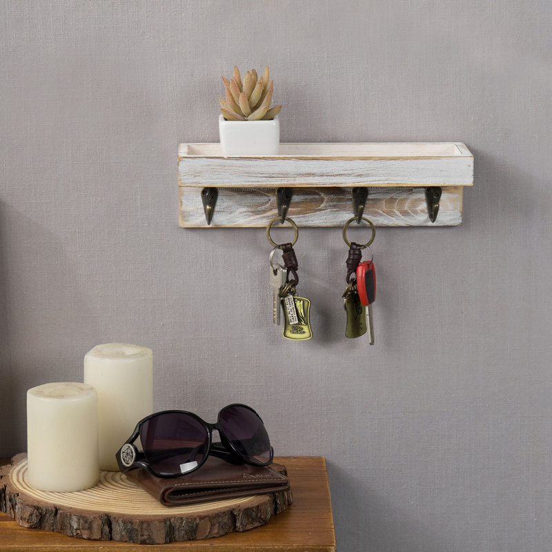 Baillons Wall 25.4cm Storage Organiser with Key Hooks and Corkboard, Whitewashed