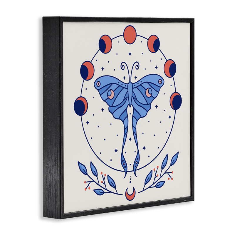 «Luna Moth» céleste, art de la giclée encadrée par Ahmad Idiss Hussein, H 12 po x l 12 po, Giclée encadrée noir minuit