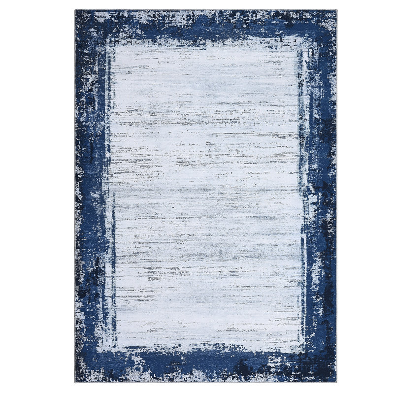 Machine Washable Rugs Bordered Modern Non-Slip Low Pile Rubber Backing Indoor Area Rug for Living Room Bedroom Kitchen Dining Room