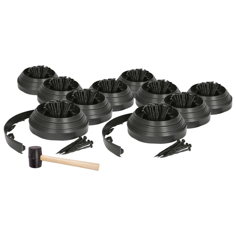 Harbour Housewares Plastic Lawn Edging Kit 100m x 4cm with 400 Pegs & Mallet, Black