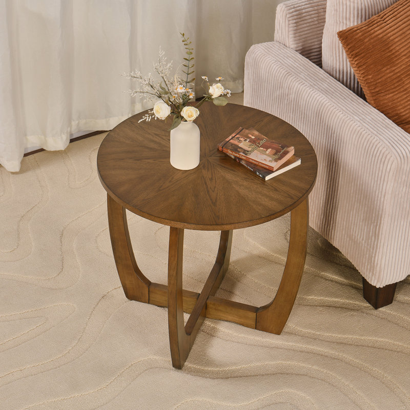 Table d'appoint ronde en bois fabriquée à la main avec motif en étoile unique et base robuste