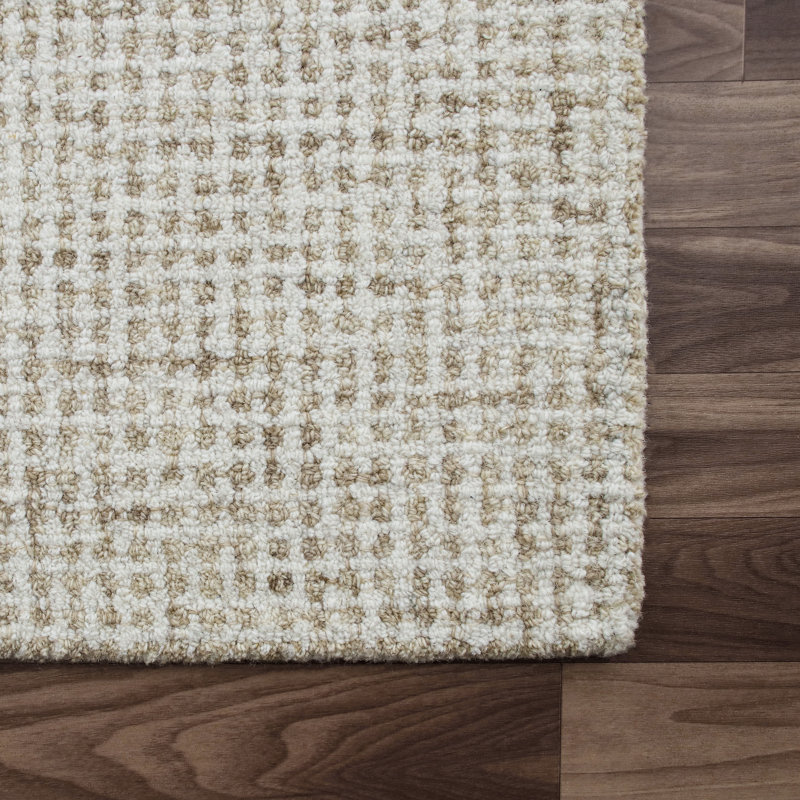 Abstract Contemporary Grid Handmade Wool Blend Area Rug, Rectangle 4' x 6', Beige/Ivory