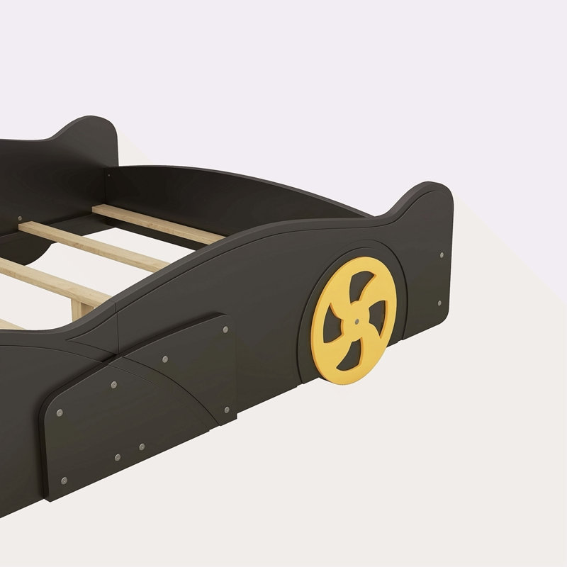 Lit plateforme avec roulettes et rangement Race, Noir, Lit double