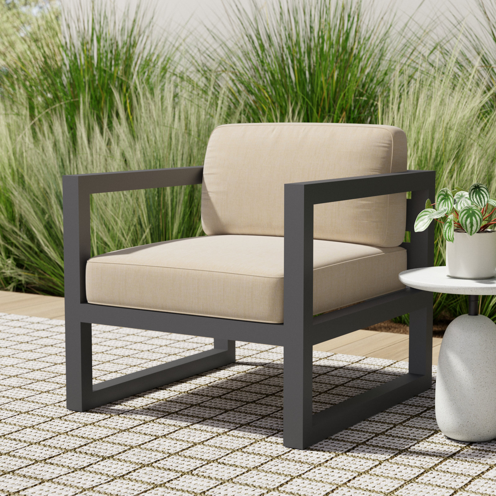 Smith Sunbrella® Patio Lounge Chair, Canvas Natural, Slate