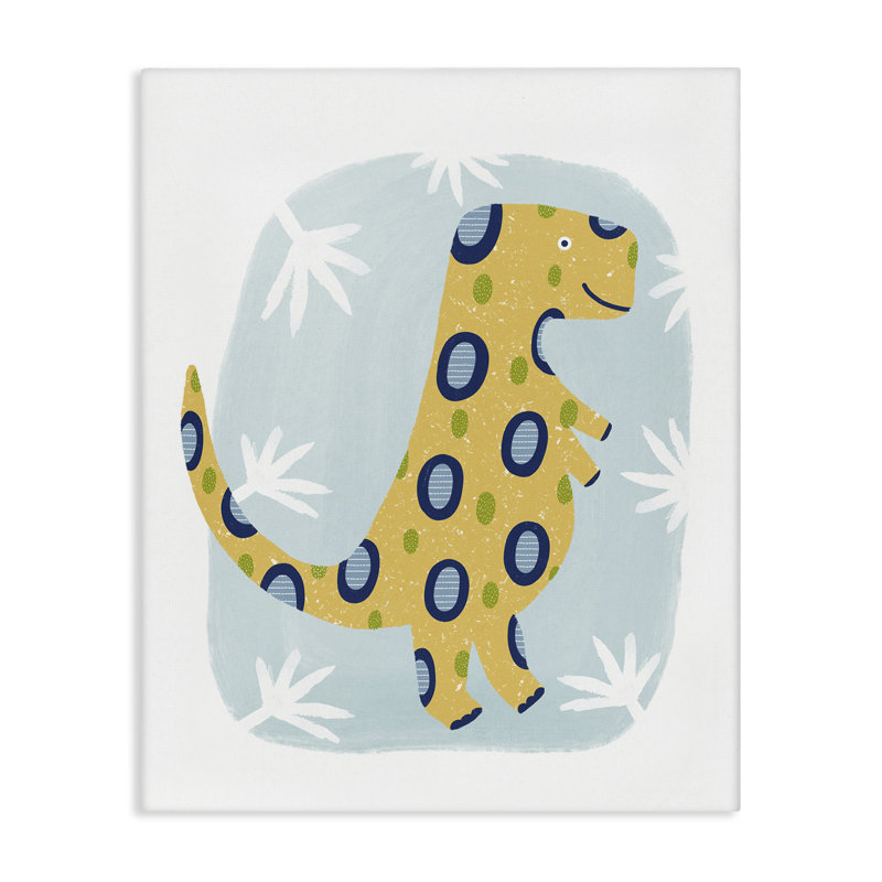 Art mural sur toile T-Rex avec feuilles par Lisa Nohren, H 20 po x l 16 po