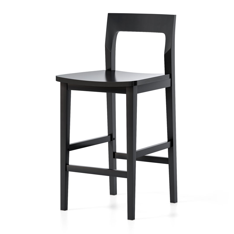 Solid Wood Counter Stool With Footrest, Black