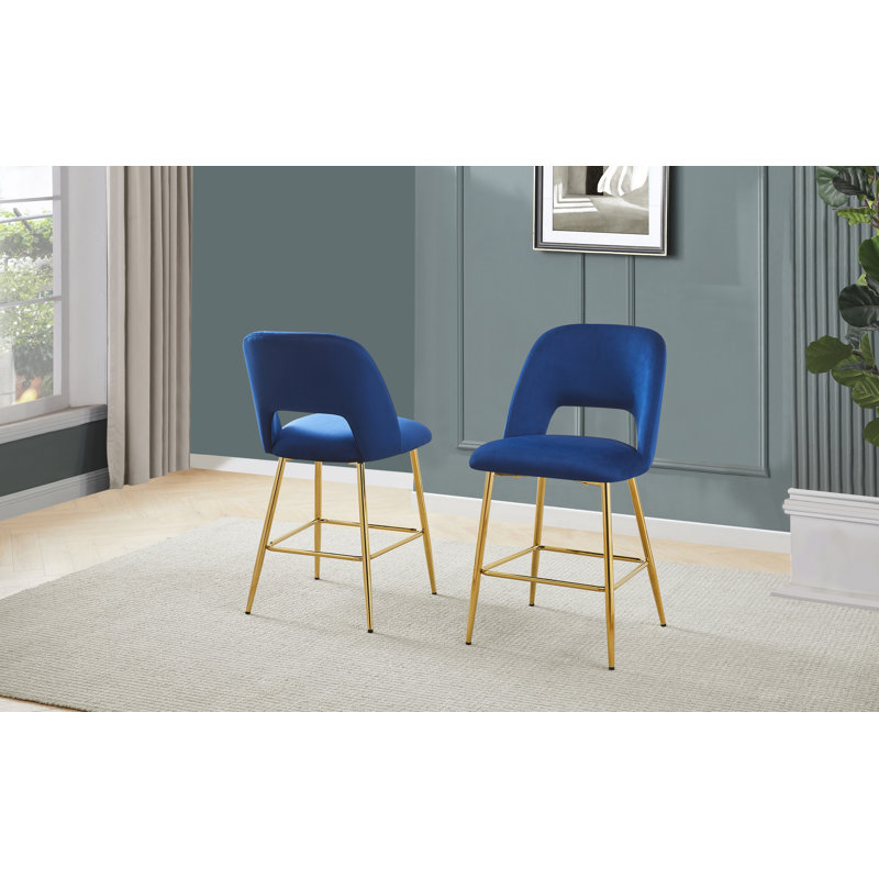 Braebury Upholstered Counter Stool with Metal Frame, Blue, Counter Stool (24” Seat Height)
