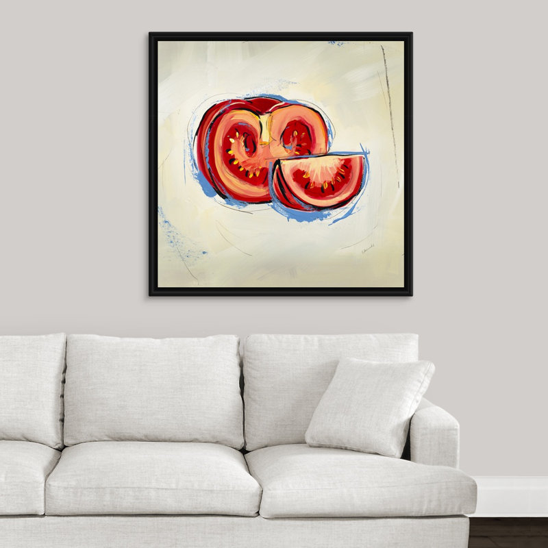 « picnic party iii », peinture sur toile, H 37,7 po x l 37,7 po x p 1,75 po, Cadre flottant noir