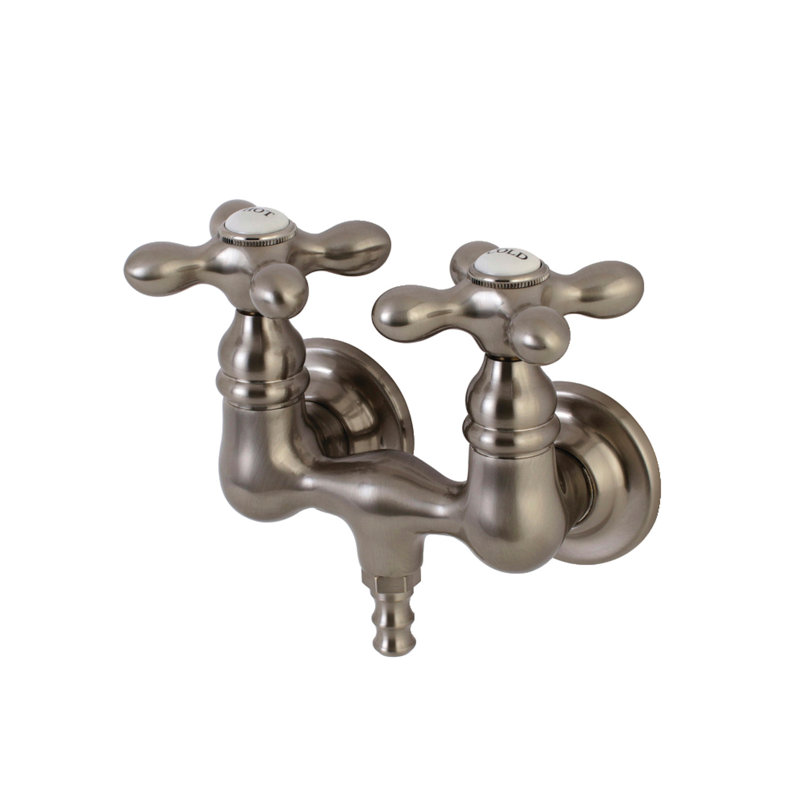 Kingston Brass Aqua Vintage Two-Handle 2-Hole Tub Wall Mount Clawfoot Tub Faucet, Brushed Nickel