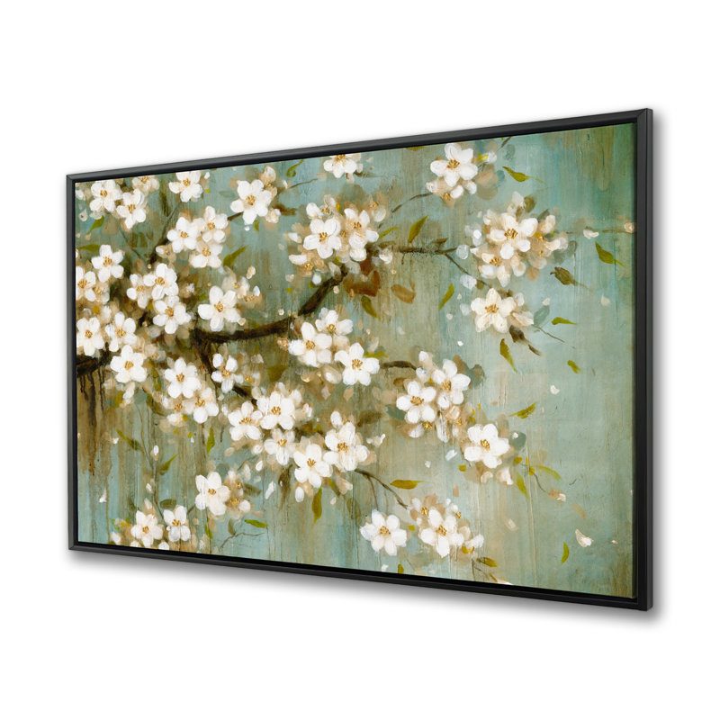 White Cherry Blossom - Botanical Floral Framed Canvas Art