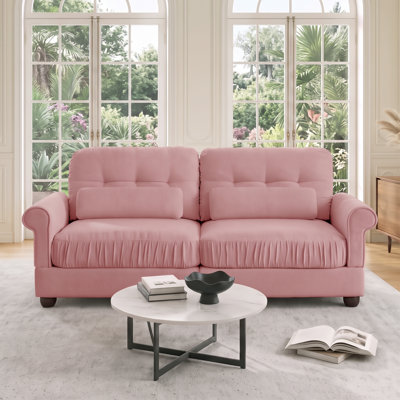 Canapé moderne à deux places à bords volantés, rembourré en chenille douce avec coussins décoratifs, idéal pour les petits espaces, brun