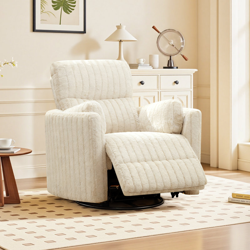 40″ Wide Power Swivel Recliner with USB Charging – Corduroy Rocking Barrel Chair, Sand