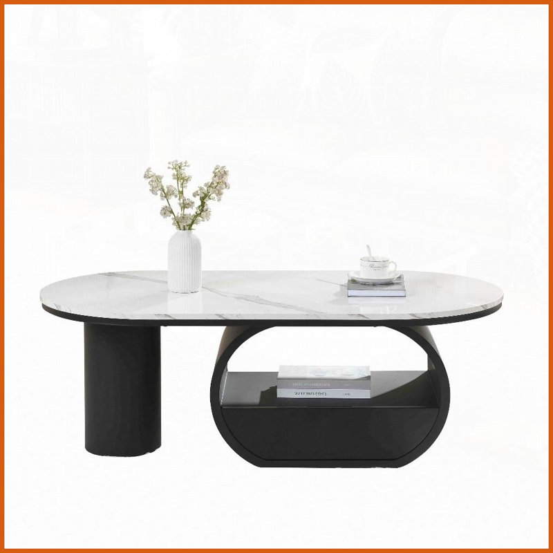 Table basse spacieuse ovale avec tiroir de rangement - Peu encombrante et facile à assembler pour le salon, Noir