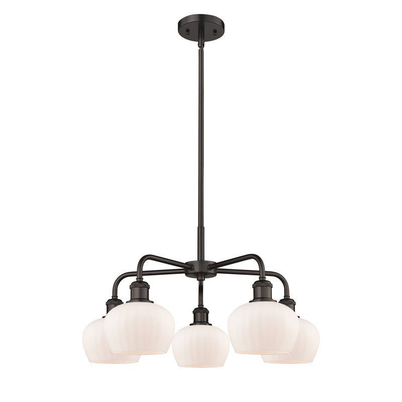Lustre bol 5 lumières Calnie, Blanc mat, Bronze huilé