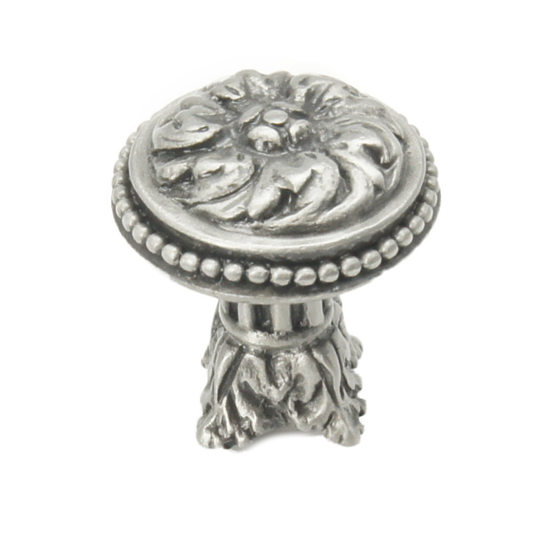 Acanthus & beaded large knob with column base Rosette style in Soft Gold, Satin