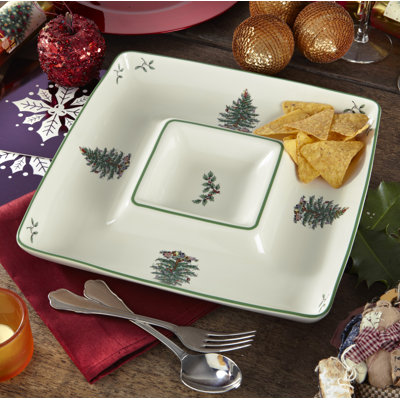 Spode Christmas Tree Sq Chip And Dip 12.5"