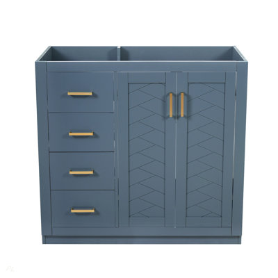 36'' Bathroom Vanity, Solid Wood Frame Bathroom Storage Cabinet, Freestanding Vanity Set with 3 Drawers& Soft Closing Doors
