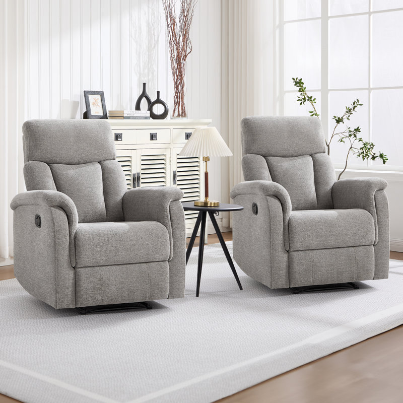 32.7'' Wide Modern and Soft Upholstered Manual Recliner (Set of 2), Light Gray