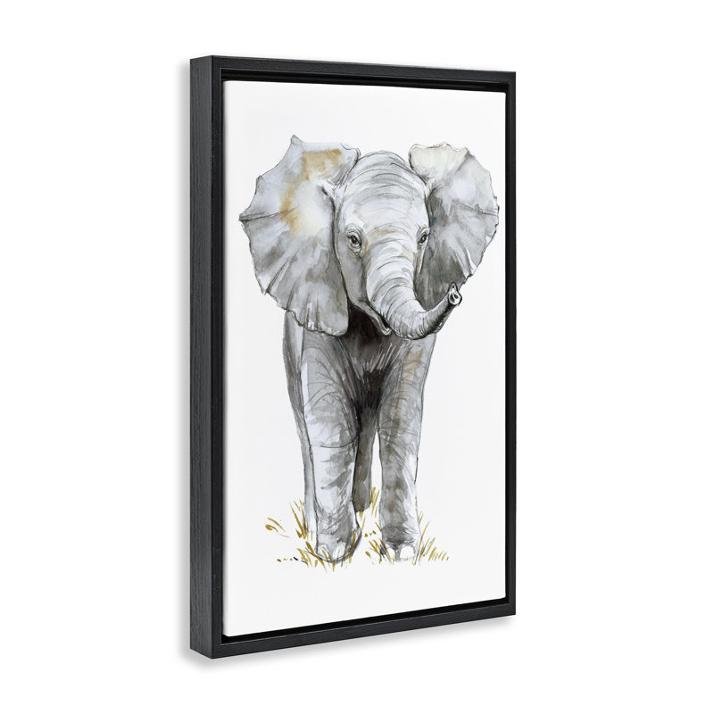 Cadre flottant simple bébé éléphant, design par Elena Markelova, Cadre flottant noir de jais, H 25 po x l 17 po