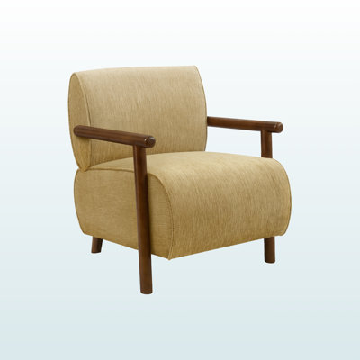Noely Modern Brown Walnut Solid Wood Gold Fabric Upholstered Accent Chair