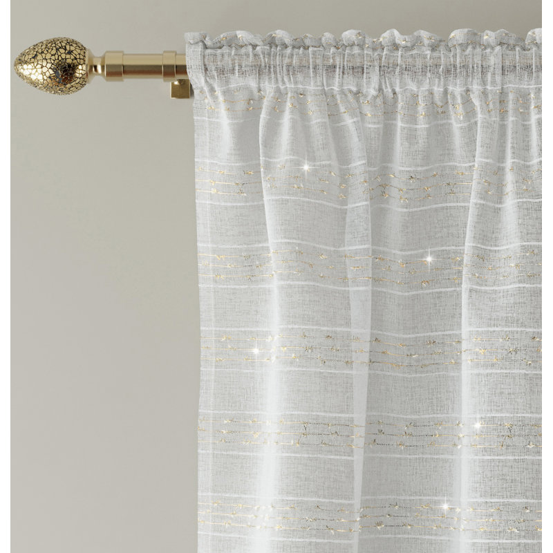 Lima Sheer Curtain Panel Pair, 140cm Width x 229cm Drop, Gold