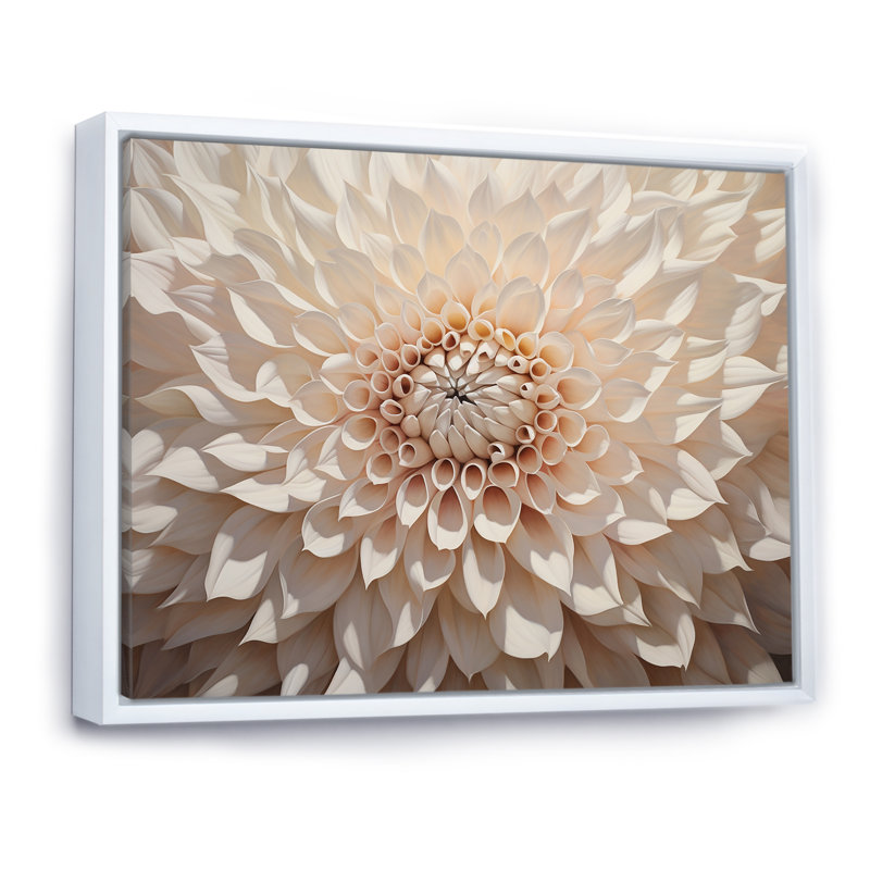Minimalisme beige Dahlia II sur toile, Cadre flottant blanc, H 34 po x l 44 po x P 1,5 po