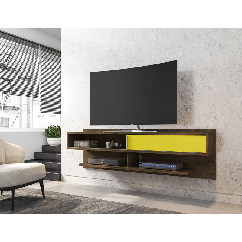 Gordan Floating TV Stand for TVs up to 60", Rustic Brown/Yellow