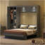 Lit escamotable double pleine grandeur avec tablettes, garde-robe et lumières DEL, gris-36907977-36907976