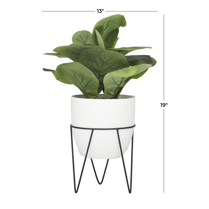 19.25'' Green Faux Pilea Plant in White Metal Pot