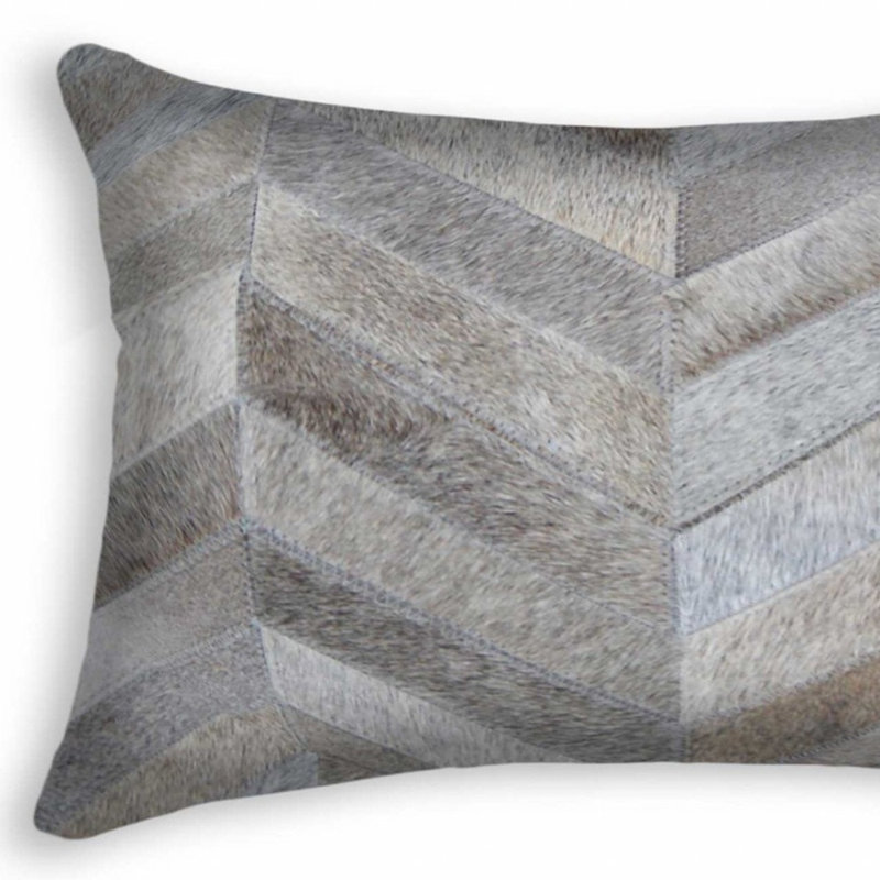 Gray Chevron Cowhide Throw Pillow with Cotton Backing