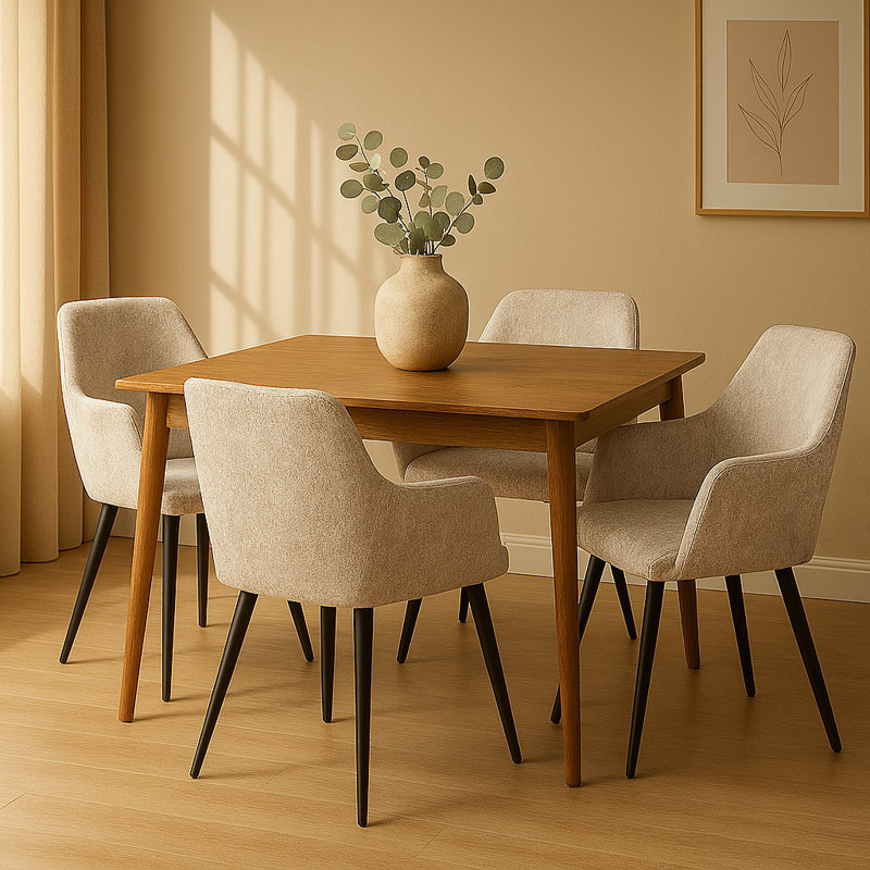 Berlin Modern Upholstered Dining Chair with Black Metal Legs, Grey