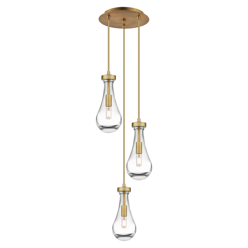 Luminaire suspendu grappe à 3 lumières Baysinger, Laiton brossé, Transparent