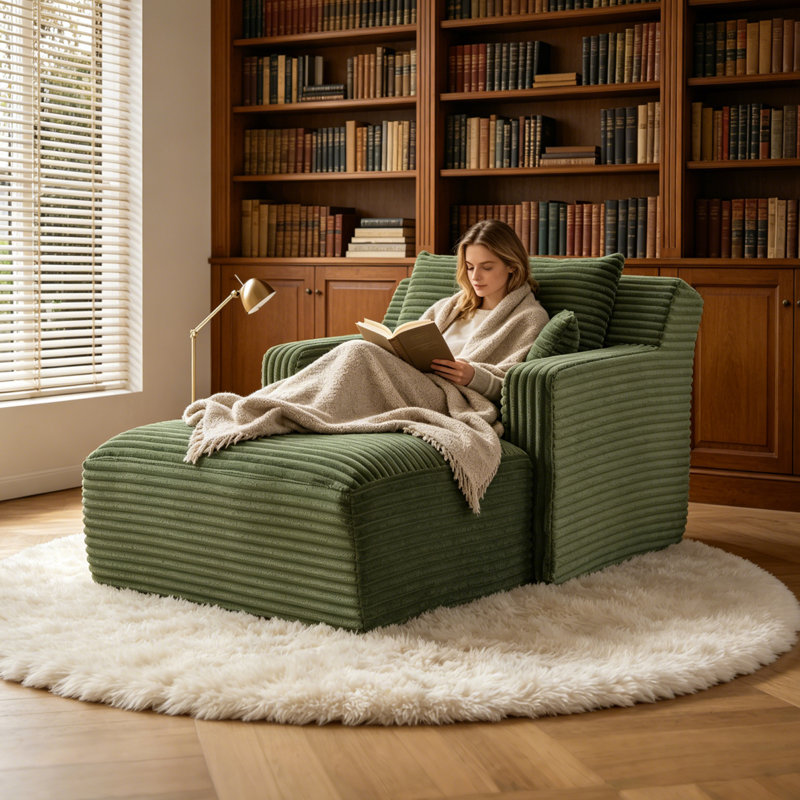  Enn 39.60-Inch Green Corduroy Compression Lounge Chair, Sleeper Chair, Free Assembly , Green
