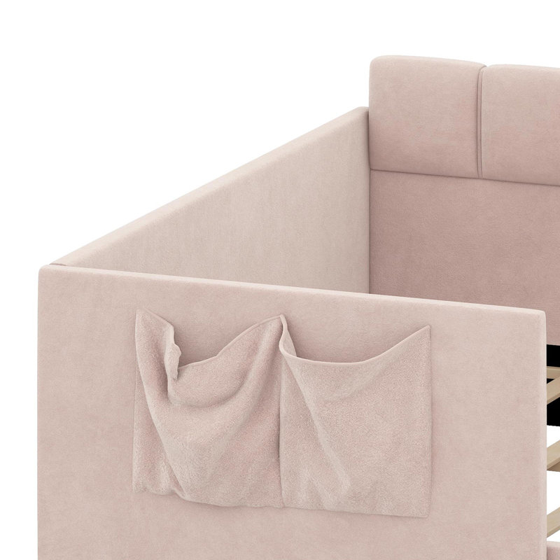 Upholstered Daybed Sofa with High Side Panels, Side Entrance & Storage Pockets, Pink