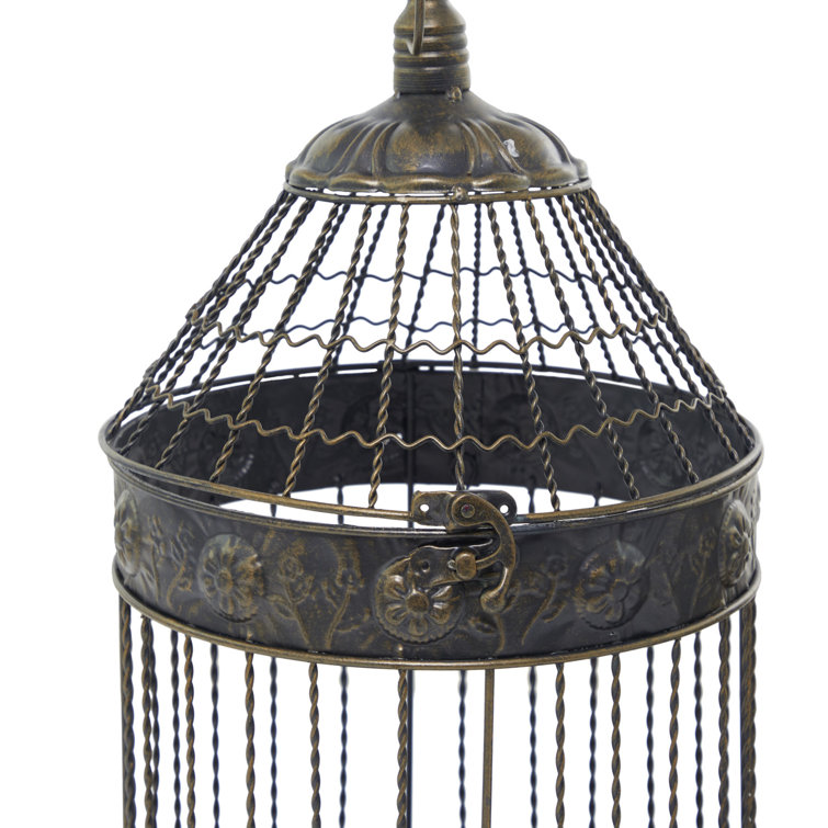 Bargain John's Antiques  Antique Victorian Self Standing Brass Bird Cage  with Two Glass Feeders - Bargain John's Antiques