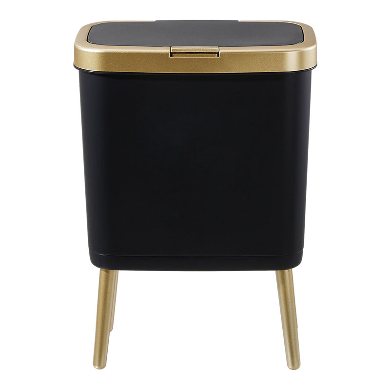 Aleeta PP Open Kitchen Trash Can - 19L, Black/Gold
