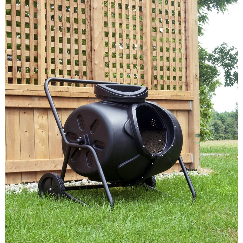 Black 50-Gallon Wheeled Tumbling Outdoor Composter with Steel Frame