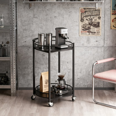 2-Tier Rolling Bar Cart With Handle, Mobile Serving Cart For Kitchen, Living Room, Metal Wine Rack On Locking Casters For Home Bar Organization And Pa by Ebern Designs