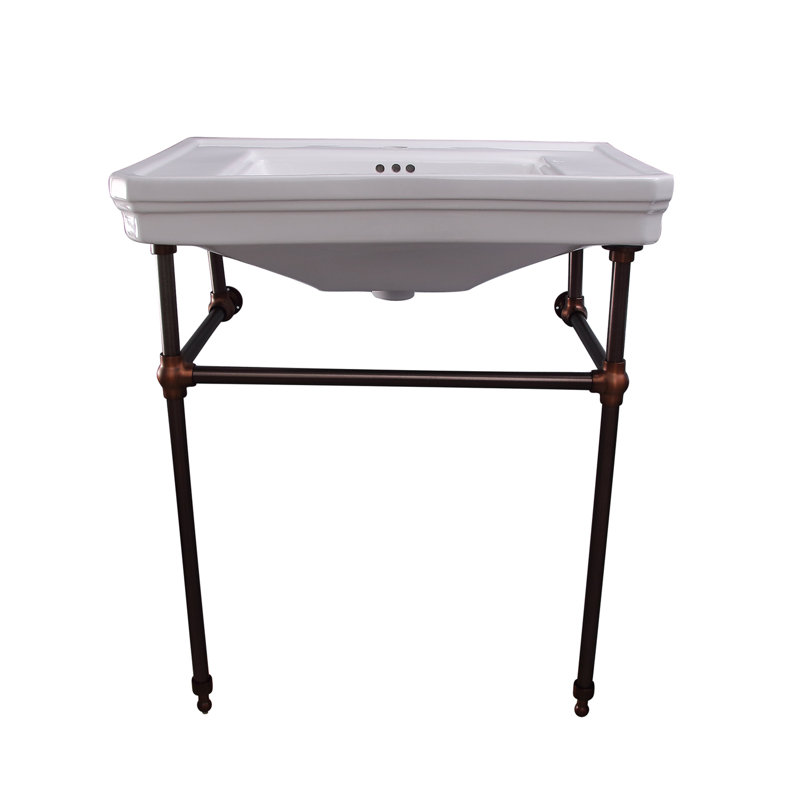 Lavabo de salle de bain console en porcelaine vitreuse 30 po avec trop-plein