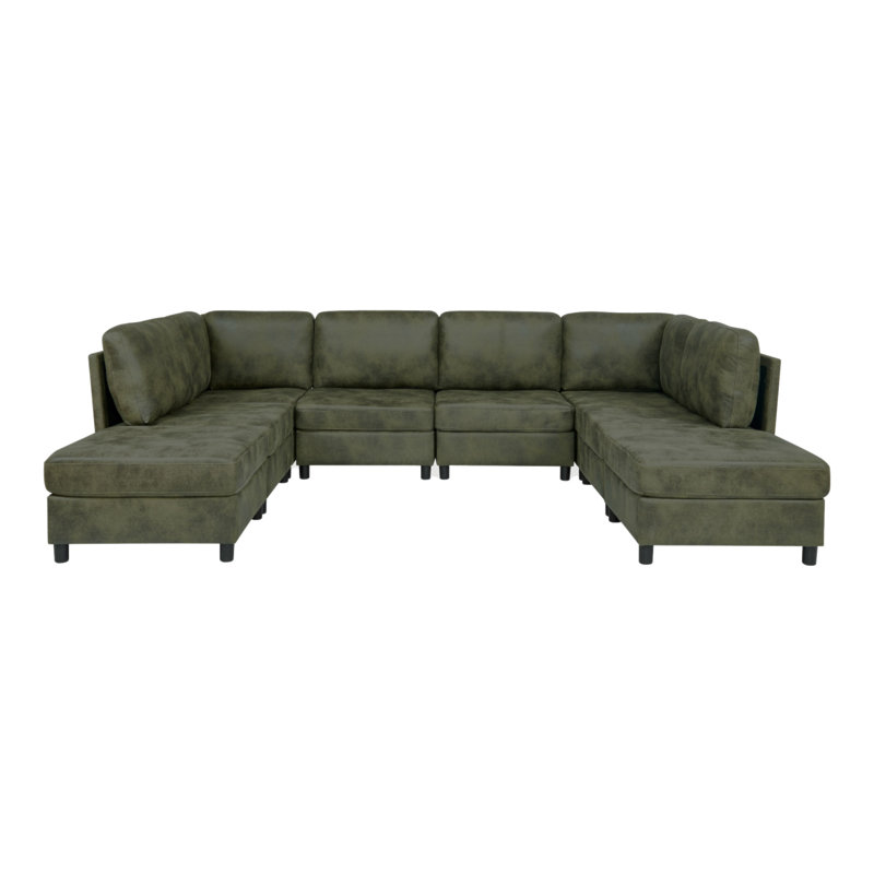 Canapé modulaire en similicuir rembourré, 34" H x 124" W x 91.5" D