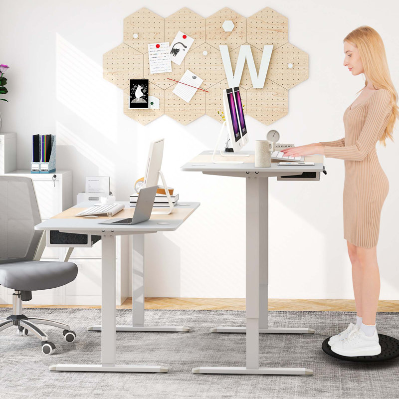 Romond Adjustable Metal Base Standing Desk with Power Outlet