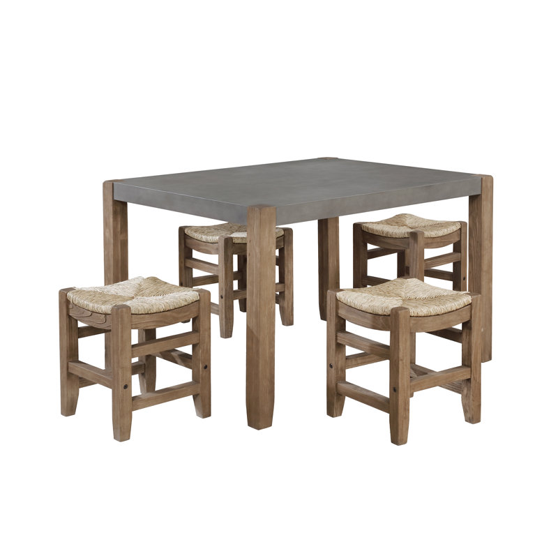 Ensemble de salle à manger en bois massif Aston Rustic Industrial, 5 pièces: table, 4 chaises