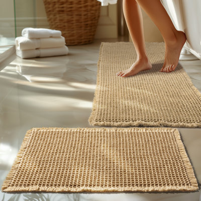 Waffle Bath Mat Set, Non Slip Bathroom Mat Set, Ultra Absorbent Bath Mats for Bathroom Decor, Extra Soft Floor Bathroom Rugs Sets 2 Piece, Washable Bath Rugs Set (20"×47" and 16"×24")